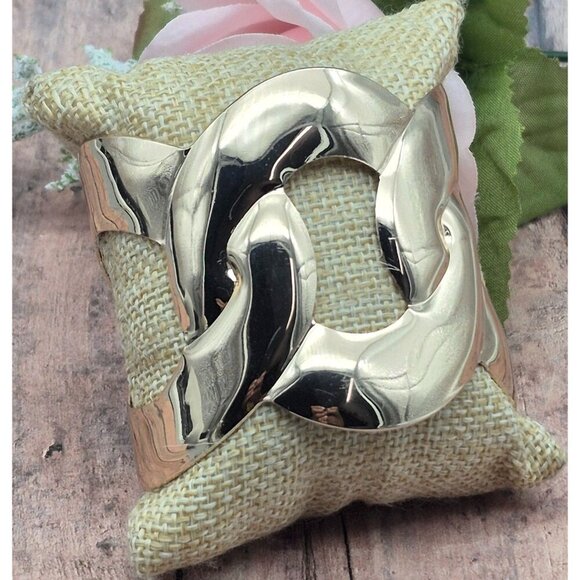 Set of 2 Statement Metal Cuff Bracelets 1 Silver Tone & 1 Gold Tone Link Look - Picture 8 of 11